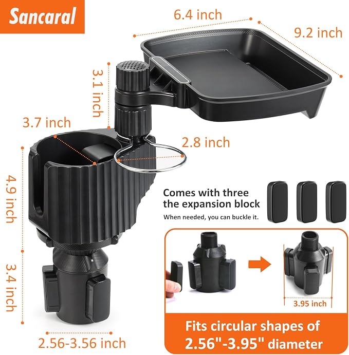 Car Large Cup Holder Expander, 3-in-1 Cupholder Extender with Swivel and Detachable Snack Food Tray Table for Eating, Travel Essentials for Road Trips for Driver. Model A - Image 6