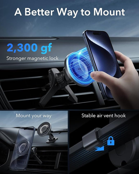 ESR for MagSafe Car Mount, Car Phone Holder for iPhone 17-12,Samsung/Google | Magnetic Phone Holder for Air Vent/Dashboard, 2 Metal Rings Included,Charging Not Supported, Carbon Fiber Black - Image 2