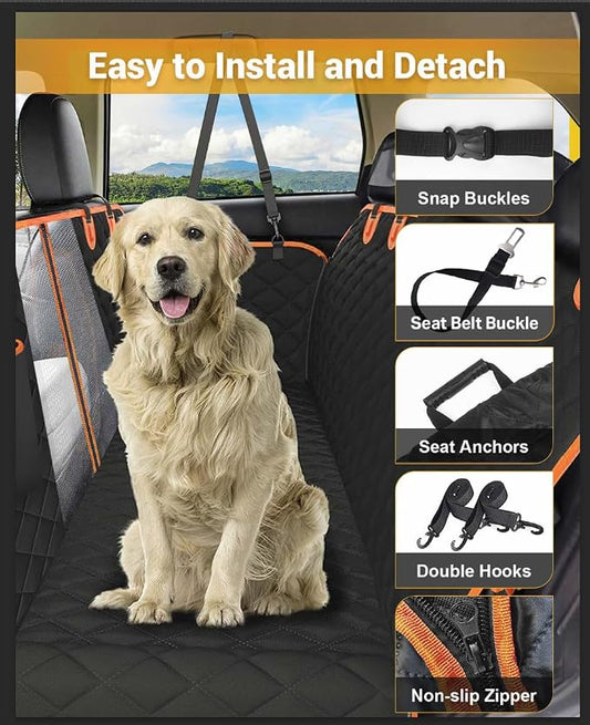 Dog Car Seat Cover, 600D Heavy Dute Car Seat Cover for Dogs Pets, 100% Waterproof Anti-Scratch Nonslip Dog Hammock for Cars, Seat Covers Protector with SeatBelt for Sedan SUV Truck Standard Oran&Black - Image 2