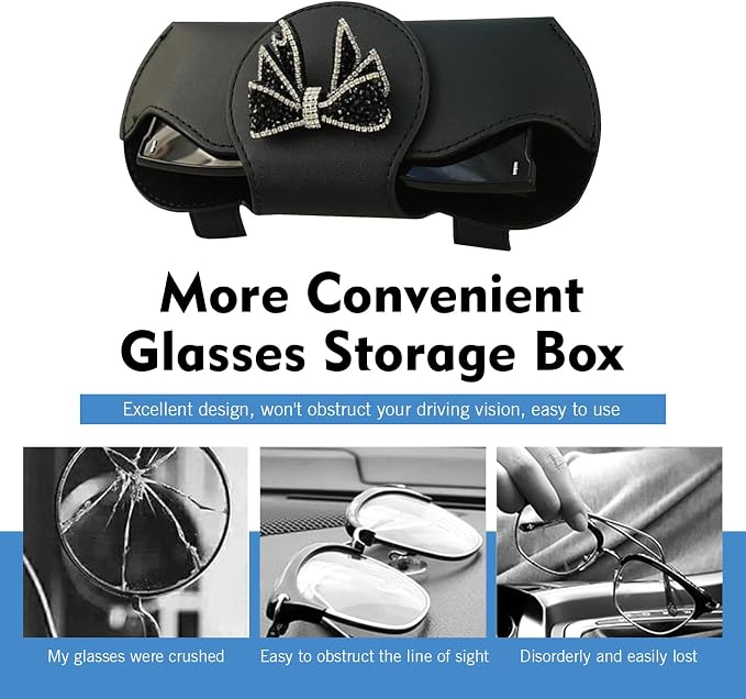 Bling Car Sun Visor Sunglass Case, Rhinestone Bow Decorative Holder, Interior Organizer Accessory for Cars - Image 7