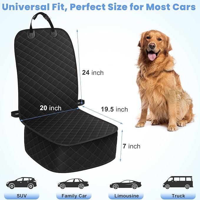ELONGRIVER Dog Car Seat Covers, Waterproof Front Seat Cover | Scratch-Proof, Nonslip Pet Passenger Seat Cover Protector, Universal Fit for Cars Trucks SUVs, Standard Size 2-Pack, Black - Image 7