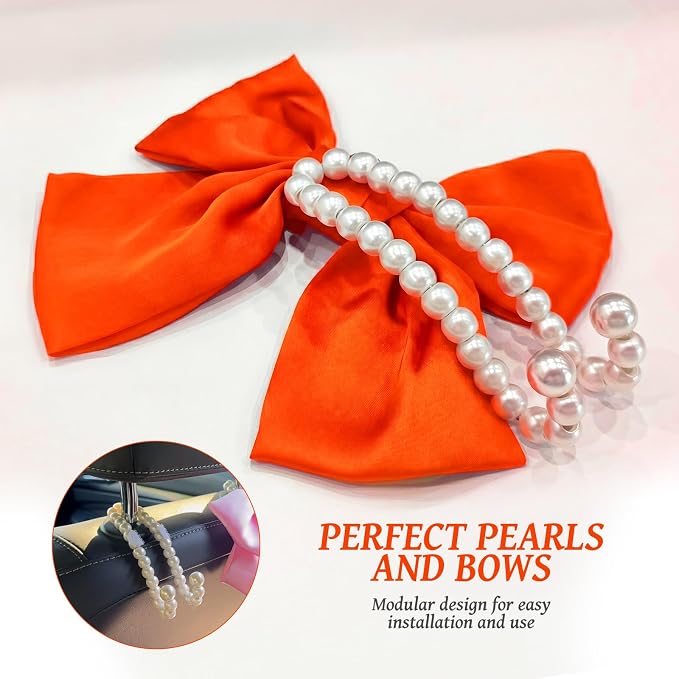2 PCS Bow Pearl Car Seat Headrest Hook – Cute Purse Hook for Car, Girly Interior Decoration Accessories Hook Hanger, Seatback Holder for Purses & Bags, Elegant Car Organizer (Orange) - Image 9