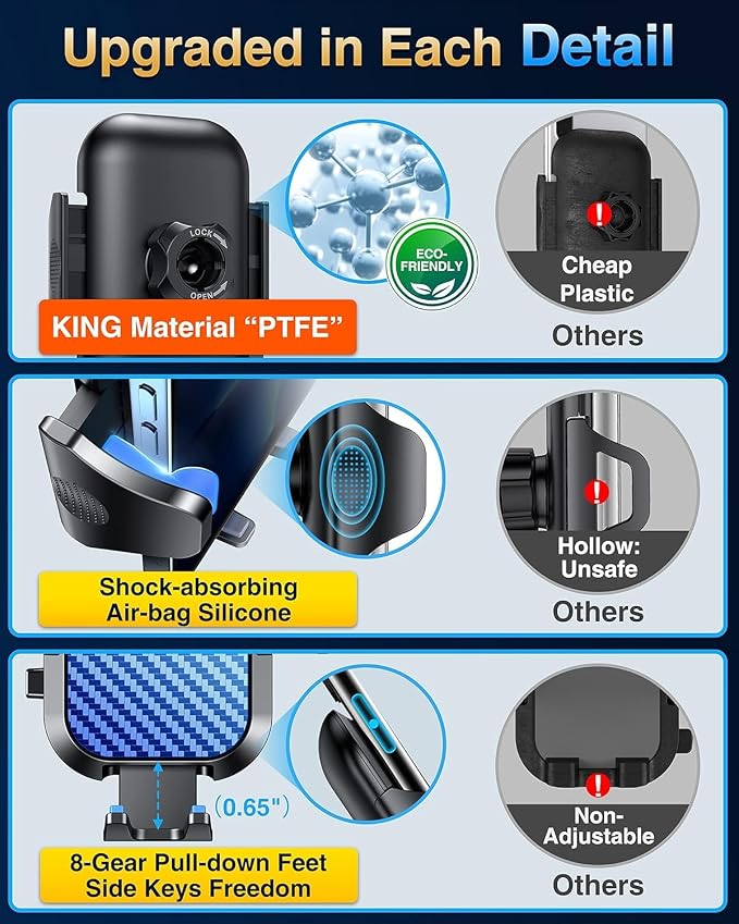 VANMASS Phone Holders for Your Car 2026 Ultimate Phone Mount Military-Grade Windshield Dashboard Vent【Newest Best Strongest】 Cell Phone Car Mount for iPhone 16 Pro Max 15 Samsung Android,Blue - Image 9