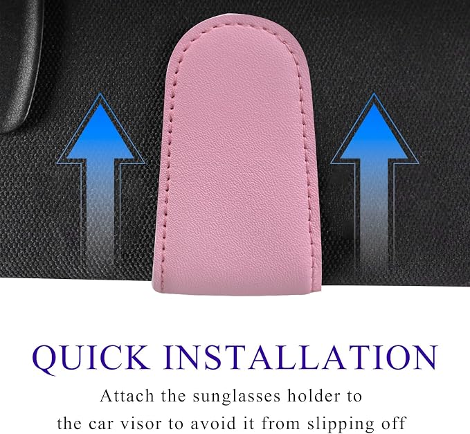 KVAEY Bling Sunglass Holder for Car Visor, Magnetic Leather Visor Clip Glasses Holder with Sparkling Rhinestones, Crystal Visor Ticket Card Clip for Women Girls, Car Accessories (Pink & White) - Image 6