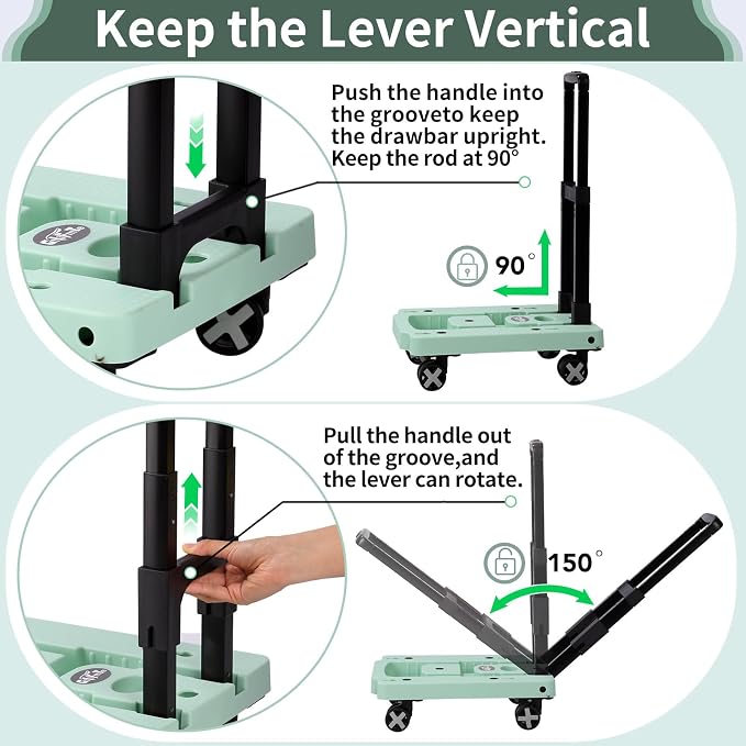 GtIiFmTe Foldable Hand Truck, Lightweight Luggage Cart for Airport Car Seat | Compact Folding dolly with Rotating swivel wheel,storage size12×15.7×4.1",300lbs Load,Upright Lock Handle with 3bungee cords - Image 3