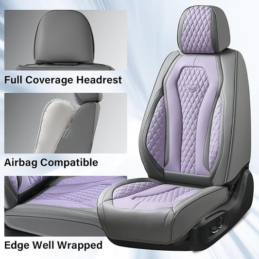 Coverado Leather Seat Covers 2 Seats, Car Seat Covers Front Seats, Purple Car Seat Cover 2 Pack, Front Car Seat Covers, Car Seat Cushion, Auto Seat Covers Driver Seat Protector Universal Fit Most Cars - Image 2