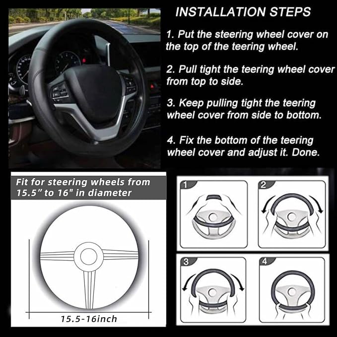 Microfiber Leather Steering Wheel Cover Large-Size for F150 F250 F350 Ram 4Runner Tacoma Tundra Range Rover Model S X with 15 1/2 inches-16 inches Outer Diameter-Gray - Image 6