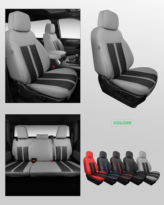 RIDEPOSH Custom Fit Seat Covers for Silverado/Sierra 1500 2019-2026 CrewCab | Fits 2500/3500HD 2020-2026, no Rear Armrest/Seatback Storage, Faux leather, Protective, Scratch-resistant, Easy-clean - Image 8
