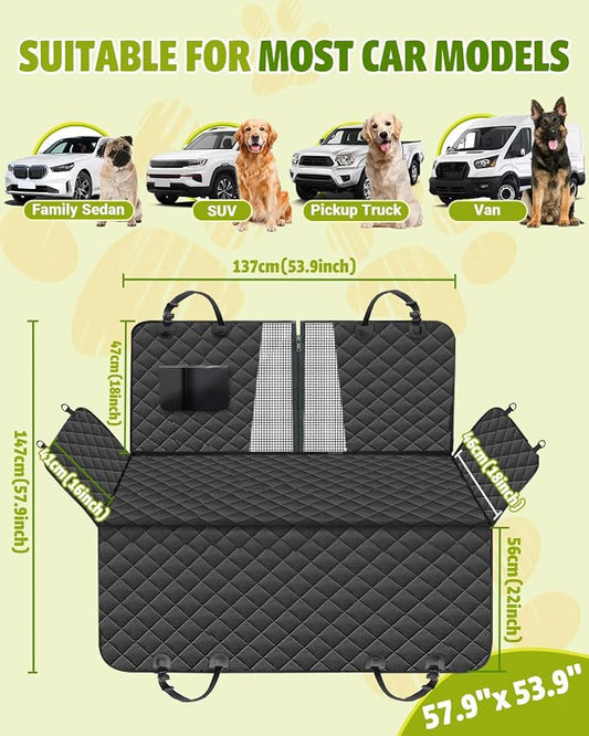 Dog Car Seat Cover, 600D Heavy Dute Car Seat Cover for Dogs Pets, 100% Waterproof Anti-Scratch Nonslip Dog Hammock for Cars, Seat Covers Protector with SeatBelt for Sedan SUV Truck Standard Black - Image 2
