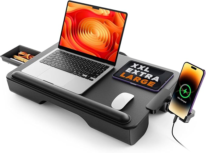 SAIJI Laptop Lap Desk, Portable Laptop Desk for Bed Fits Up to 17" Laptops | Lightweight Laptop Tray Table with Storage Drawer & Phone Holder, Lap Desk with Cushion, for Working or Gaming on Couch - Image 9