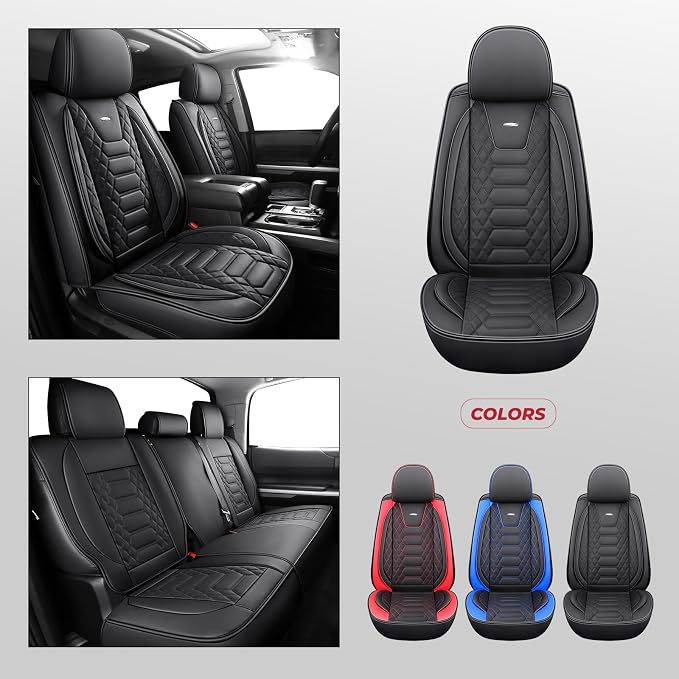 FREESOO Custom Leather for Toyota Tundra Seat Covers 2007-2013 Crewmax Cab | Fit for Crewmax Cab 5 Seats, Full Set, 60/40 Split Bench, Faux Leather, for Truck Toyota Tundra Accessories, Black - Image 7