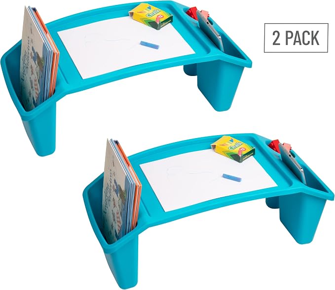 Mind Reader Kids Lap Desk, Portable Activity Tray with Side Storage, Stackable Plastic Desk for Drawing, Snacks, Study, Set of 2, Blue - Image 7