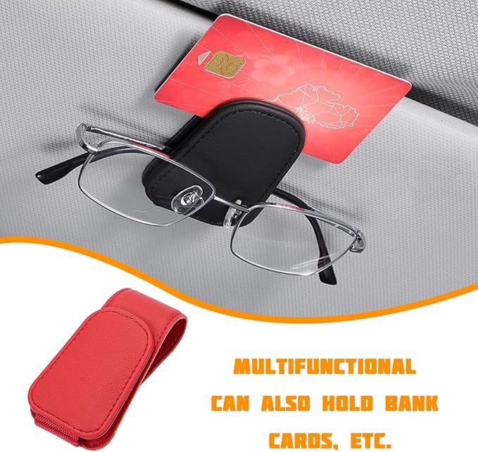 Sunglasses Holder for Car Visor, Microfiber Leather Magnetic Sun Visor Eyeglasses Hanger & Ticket Card Clip, Multi-Function Automotive Interior Glasses Mount, Universal Fit (Red) - Image 6