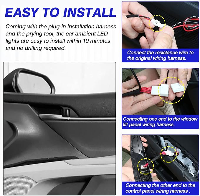 Powerty LED Light for 2018-2023 2024 Toyota Camry Accessories Inner Door Handle Bowl Mood Lighting Decorative Interior Lamp 4PCS Blue - Image 6