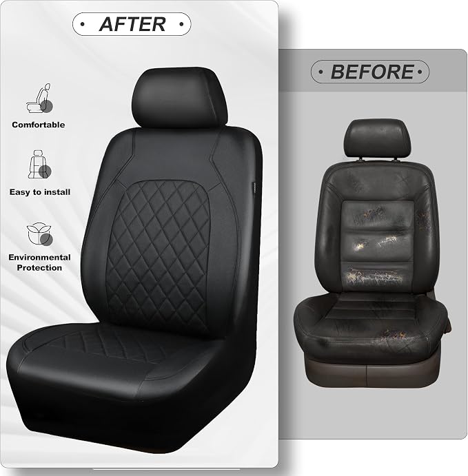 Universal Pu Leather Car Seat Covers Front Seats only, Airbag Compatible, Water-Resistant Durable Premium Vinyl, Fit for 95% Vehicles,Cars,Vans,SUV,Sedans (Luxury 2 PCS All Black) - Image 6