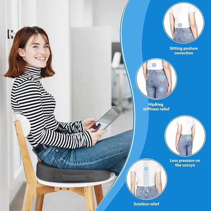 CushZone XL Memory Foam Seat Cushion for Office, Car & Wheelchair, Gray | U-shaped Coccyx Cutout, Contoured Design, Breathable Removable Mesh Cover, Non-Slip Base, Carry Handle - Image 8