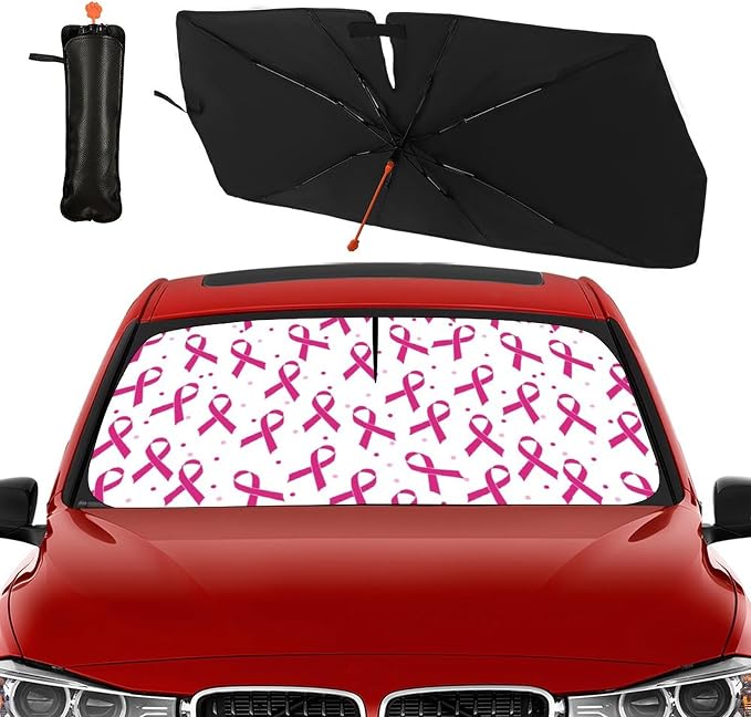 Socira Breast Cancer Car Windshield Sunshade Umbrella Foldable Umbrella | Sun Shade Windshield Cover Sunshade Car Accessories Blocks Uv Rays Keeps Cool (57" X 30") - Image 9