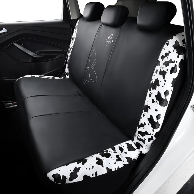 Flying Banner Butterfly car seat Covers ful Set Fashion Universal Lady Woman Female Rear Bench Split Colorized (Full Set - Faux Leather, Cow Print) - Image 7