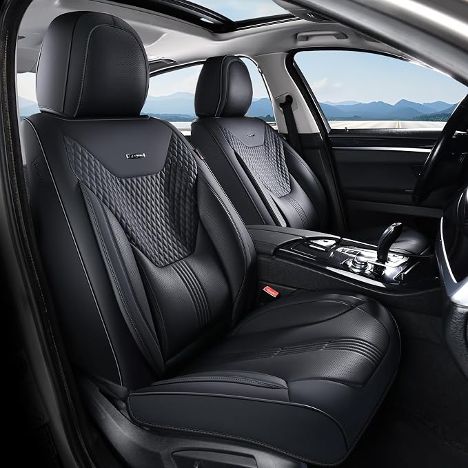 Coverado Car Seat Covers Full Set, Front Seat Covers with Lumbar Support and Back Seat Cover Waterproof Leather Automotive Seat Cover, Universal Car Interior Protectors Cushion for Most Cars - Image 8