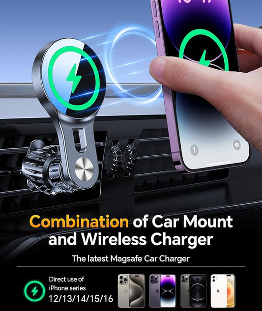 for 15W Magsafe Car Mount Charger【Long Arm】 Magnetic Wireless Car Charger Magsafe Charger Car Accessories Mag Safe Car Mount Holder Vent Magsafe Car Charger Mount for iPhone 16 Pro Max 15 14 13 Plus - Image 2