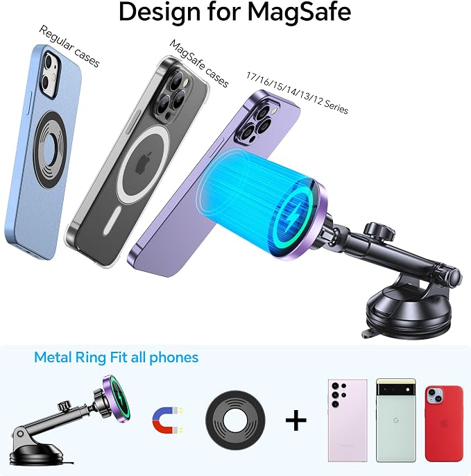Coolpow for MagSafe Car Mount Charger【Ultra Magnet】 Magnetic Phone Holders for Your Car Charger【Windshield+Vent+Dash】 Magnetic Wireless Car Phone Holder Charger Car Mount for iPhone 17 (Purple) - Image 9