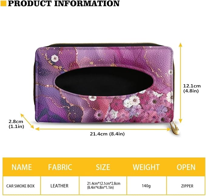 Biyejit 2 Pack Car Tissue Holder, Pink Marble Floral PU Leather Hanging Paper Towel Box, Auto Napkin Holder Cover Paper Tissue Dispenser for Sun Visor & Backseat Vehicle - Image 6