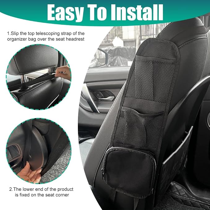 Car Seat Storage Hanging Bag, Car Seat Side Organizer, Multifunctional Cars Mesh Net Pocket, Multi-Pocket Seats Side Storage Interior Accessories Universal for Cars SUV Truck (Black, 1PCS) - Image 7