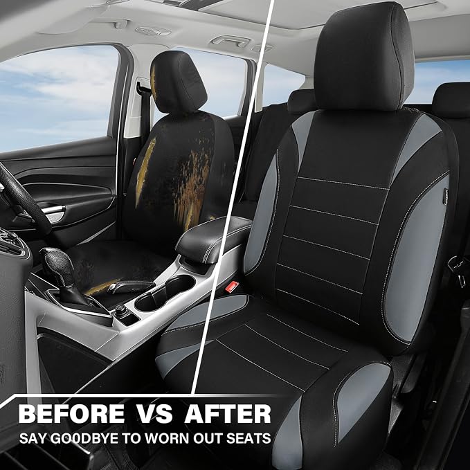 CAR PASS Waterproof Car Seat Covers Front Seats Only with 5mm Composite EVA, Neoprene Car Seat Cover with Separate Headrest Cover, Quick Setup Universal Fit for Car SUV Trucks,Airbag Compatible(Gray - Image 6
