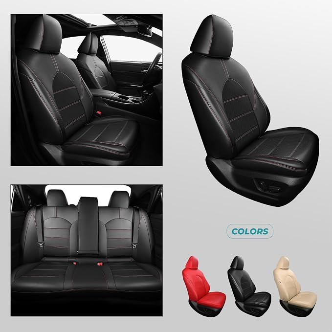 Custom Seat Covers for Toyota Camry 2018-2024, BlackRed | Only Fit for Camry LE/SE/SE Nightshade 2018-2024, Not for Hybrid, Full Coverage, Faux Leather, Scratch-resistant, Easy-clean - Image 8