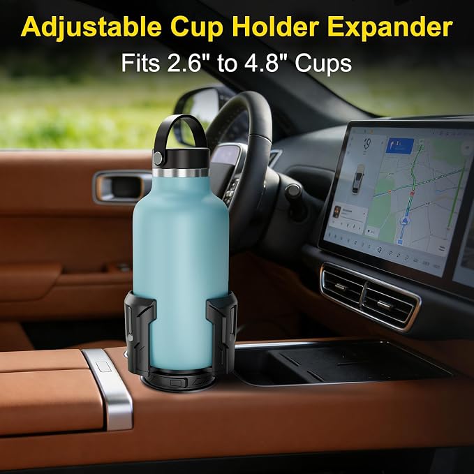 Cup Holder Expander (Adjustable Holder & Base, Auto-Fit Hold, One Button Open), Car Cup Holder Expander for Yeti, Hydro Flask, Nalgene, Owala, Bottles in 2.6"- 4.8" (Black,1 Pack) - Image 8