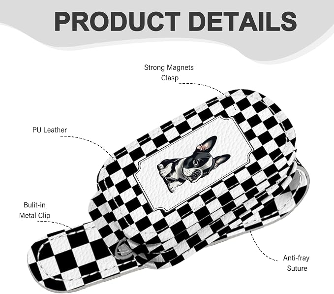 2 Pack Magnetic Leather Sunglass Holder, Universal Magnetic Car Eyeglass Hanger Clip for Different Size Eyeglasses, Car Visor Accessories (Checkered Dog) - Image 7