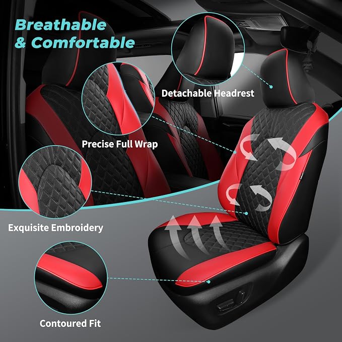 Custom Seat Covers for Toyota Highlander 2020-2024 8Seats BlackRed | faux leather, 2nd row 40/60 split bench, waterproof, breathable, airbag compatible, stain resistant, easy install - Image 7
