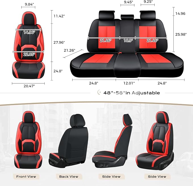 Coverado Leather Seat Covers Full Set, Black and Red Leather Car Seat Cover, Waterproof Car Seat Protector with Lumbar Support, Automotive Seat Covers Universal Fit for Most Cars SUV Truck - Image 6