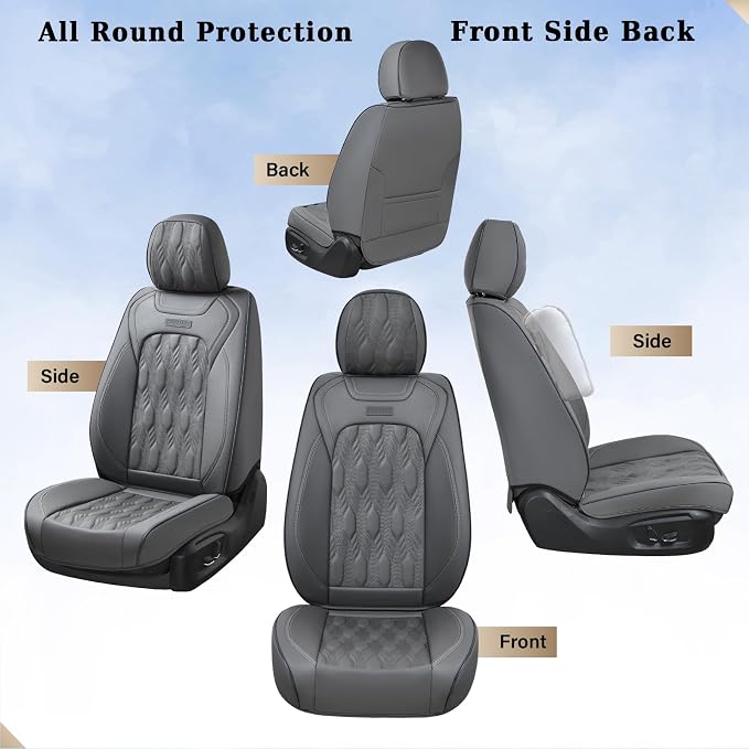 Coverado Car Seat Cover Full Set, Front and Back Seat Covers for Cars, 5 Seats Luxury Leather Seat Covers, Waterproof Car Seat Protectors, Gray Seat Covers, Driver Seat Cushions Fit for Most Vehicles - Image 9