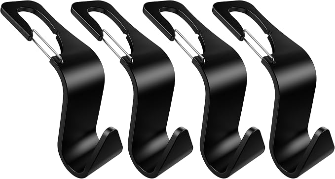 Car Seat Headrest Hook for Purses Bags Groceries, 4 Pack Black | Holds 50lbs 360° Rotating, Vehicle Storage Organizer, Universal Car Interior Accessories, Road Trip Essentials - Image 8