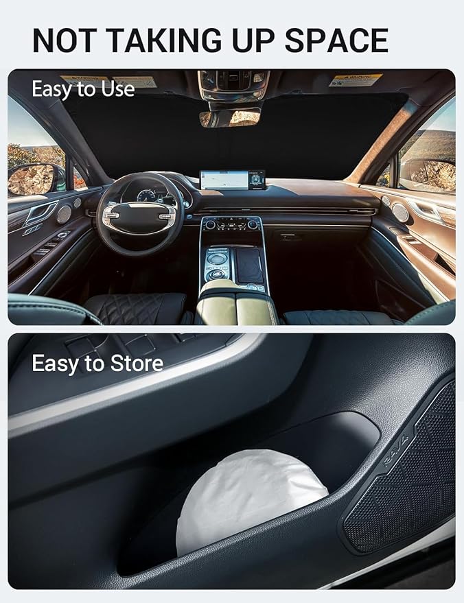 Proadsy Custom Fit 2021-2026 Genesis GV80 Windshield Sun Shade, Blocks Heat | 240T Heat Shield, Drops Temp 54°F, Blocks 99% UV, Prevents Dashboard Cracking, Summer Parking & Beach Trips, Easy Twist-Fold - Image 9