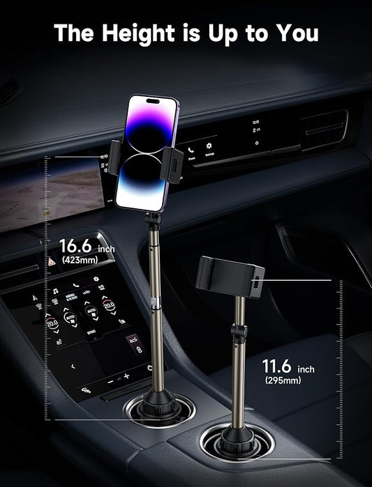 JSAUX Car Cup Holder Phone Mount, Metal Long Arm, Adjustable Base | Sturdy Metal Arm, Adjustable Height and Angle, Secure Phone Grip, Fits 2.17-4.33 in Car Cup Holders - Image 2