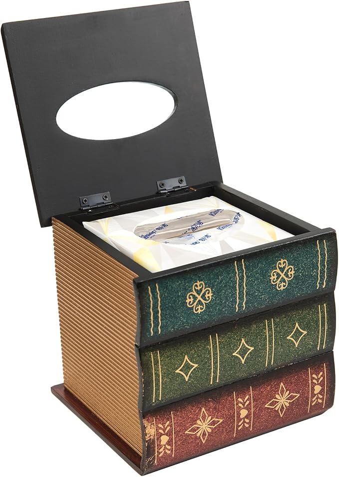 Crafted Classical Retro Wooden Antique Book Tissue Box Cover Square Tissue Holder Dispenser Paper Cover Case Napkin Holder Home Decor for Bathroom Living Room Office car Kitchen (Green) - Image 5
