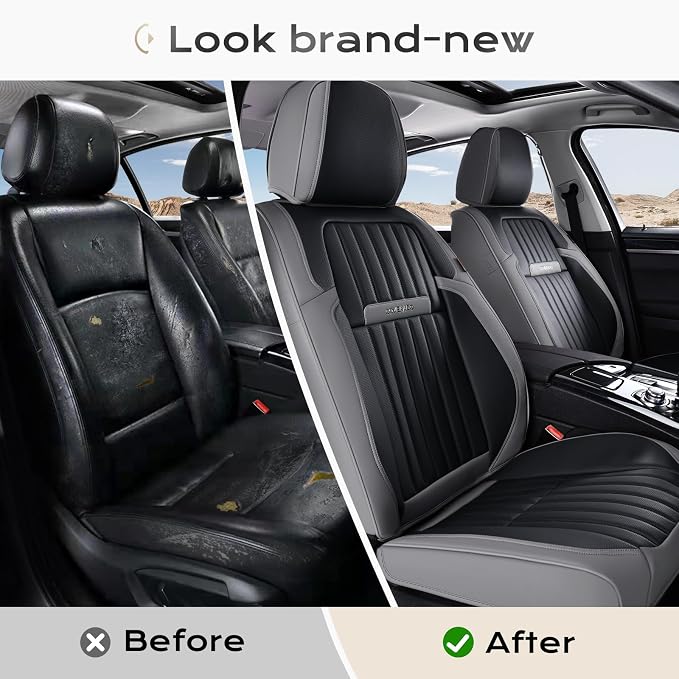 Coverado Car Seat Covers Front Seats, Seat Covers for Cars, Car Seat Protector, 2-Pack Car Seat Cushion Nappa Leather, Waterproof Seat Covers Carseat Cover Universal Fit for Most Cars(Gray&Black) - Image 8