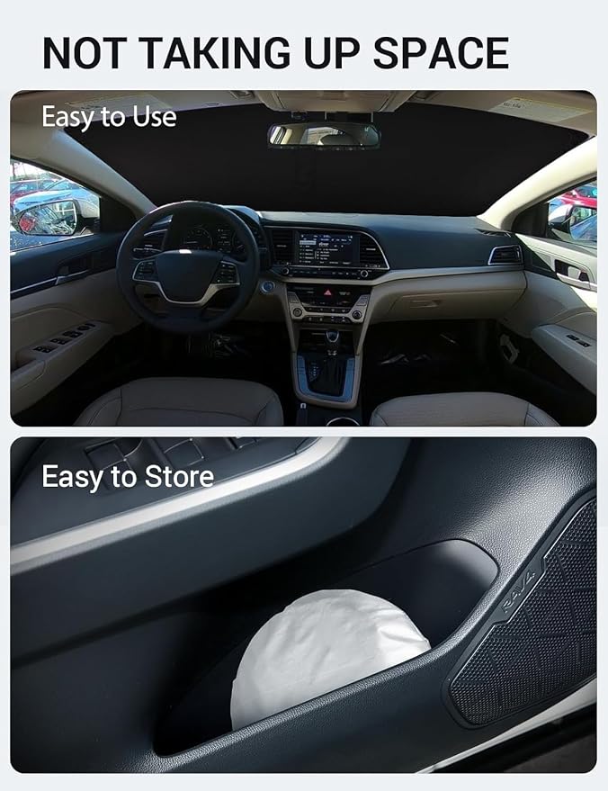 Proadsy Custom Fit Car Windshield Sun Shade for 2011-2016 Hyundai Elantra | 240T Heat Shield, Drops Temp 54°F, Blocks 99% UV, Prevents Dashboard Cracking, Summer Parking & Beach Trips, Easy Twist-Fold - Image 9