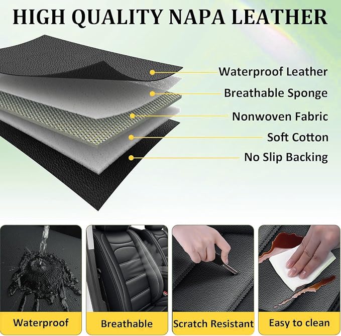 IKABEVEM Car Seat Covers Fit for Mazda CX-9 2016-2024 7 Seater | Custom Full Set,Waterproof Faux Leather,Scratch Resistant,Full Wrap,Easy to Install&Wipe Clean,Black Seat Interior Protector - Image 6