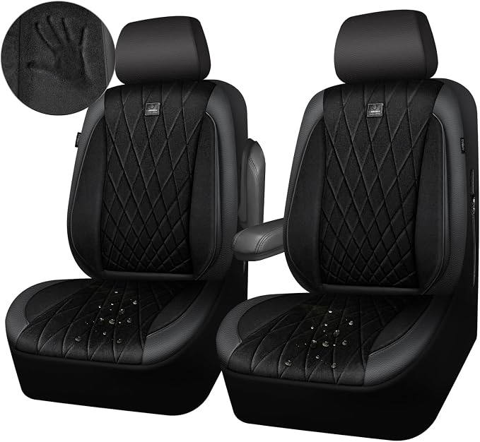 CAR PASS Luxury Faux Leather Car Seat Covers Front Seats, Breathable Soft Velvet Premium Automotive Seat Covers 2 Pack, Armrest Airbag Compatible Universal Fit for Most Sedan SUV Van Truck, Black - Image 8