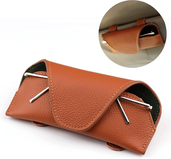 Magnetic Sunglass Holder for Car Visor, Leather Car Glasses Holder | Brown Visor Accessories Eyeglasses Holder Glasses Storage Case - Image 8