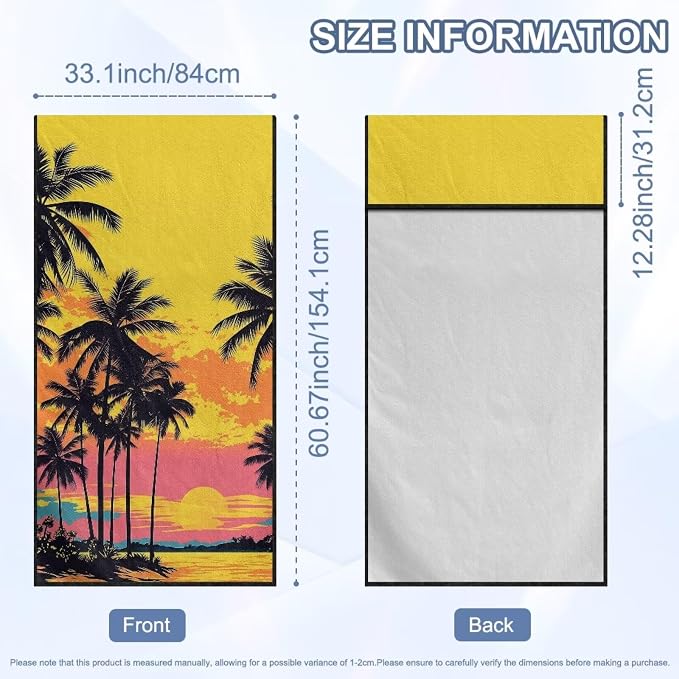 SEANATIVE Car Cushion Towels Auto Seat Protectors - Absorber Towel for Car Wash Car Seat Covers, Post-Workout & Dog Owners (33.1" x 60.67"), Coconut Plam Sunset Print - Image 7