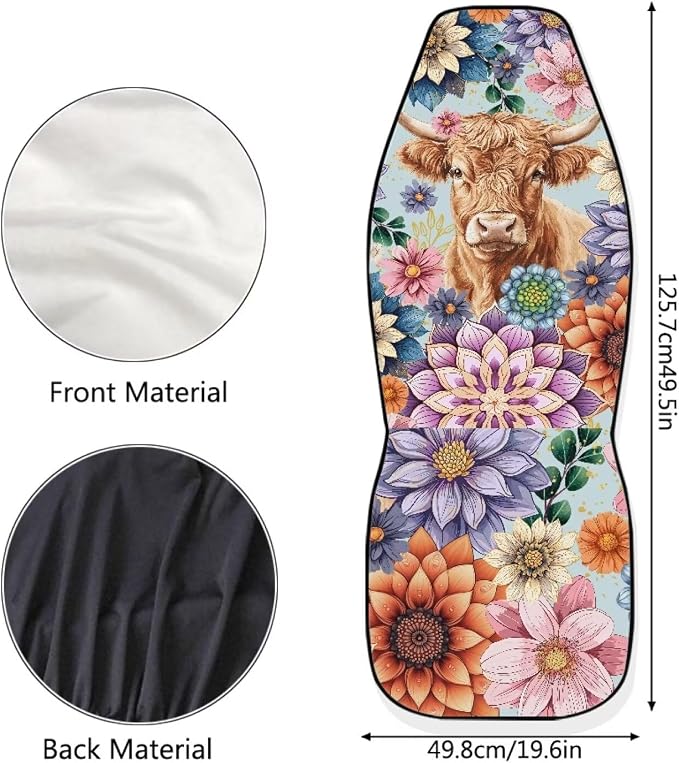 Anti-Slip Car Seat Cover Front Seats Only,Boho Mandala Highland Cow Comfort Automotive Car Interior Covers Vehicle Cushion Seat Cover Set,Auto Interior Decoration - Image 5