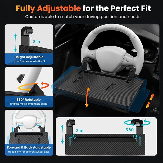 3-in-1 Car Steering Wheel Desk & Seat Gap Organizer, Foldable | Laptop Work Tray & Portable Eating Tray, Adjustable Vehicle Desk, For Writing, Dining, Road Trip, Office Work For Cars Suvs - Image 9