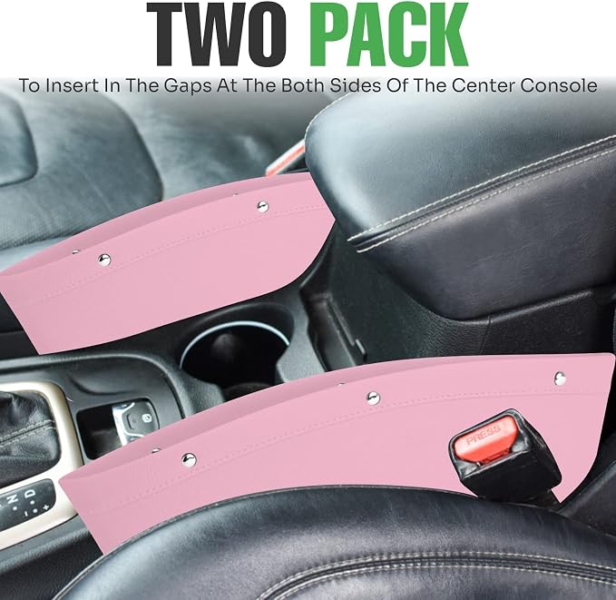 lebogner Between Car Seat Gap Filler Organizer, 2 Pack PU Leather Side of Center Console Car Pocket for Phone, Coins and Keys, Multifunction Crevice Caddy Catcher, Vehicle Interior Accessories, Pink - Image 7