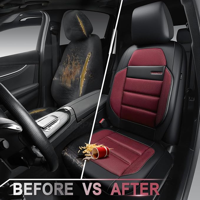 CAR PASS Memory Foam Seat Covers Front, Airy Cool Mesh Thick Car Seat Covers, Leather Car Seat Covers Front Seats Airbag Compatible, Universal Automotive Comfort for Most Cars, Trucks, SUV, Burgundy - Image 6