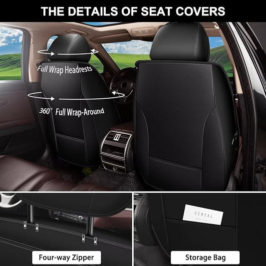 Front Seat Covers for Mazda CX-5 2013-2026 2027 Faux Leather | Waterproof Breathable Scratch Resistant 360° Wrap Airbag Compatible Easy Clean (2 Seats,Black) - Image 2