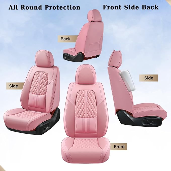 Coverado Car Seat Covers Full Set, Automotive Front and Rear Seat Covers with Backrest, Nappa Leather Car Seat Protectors Waterproof, Universal for Most Vehicles, Pink - Image 7